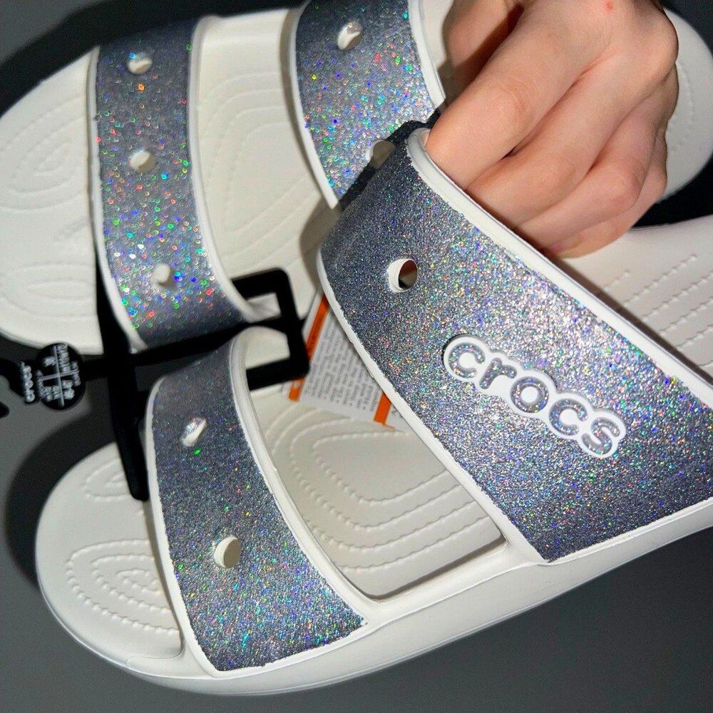 CROCS Silver Glitter Double-Strap Sandals
